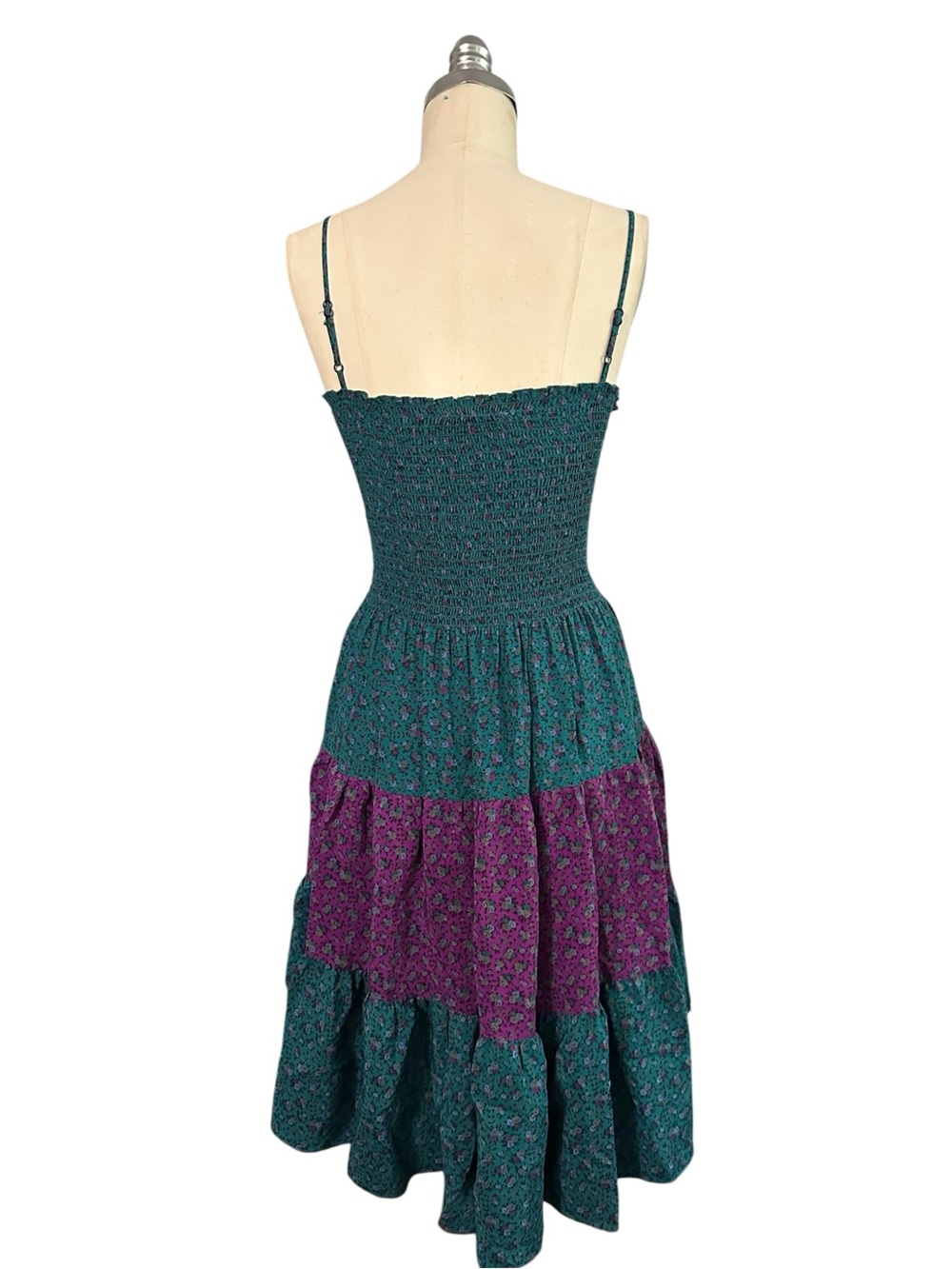 Vintage Y2K Betsey Johnson Teal Floral High-Low Milkmaid Dress with Lace Trim 4 - Picture 10 of 11